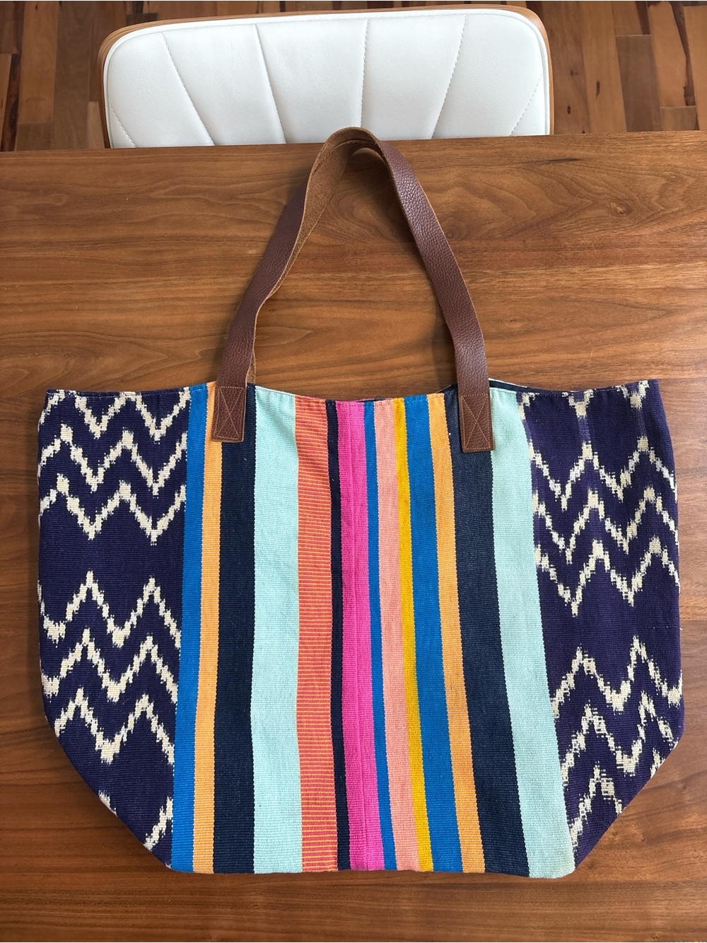 Noonday Collection Handwoven Artisan Tote Bag Fair Trade Woven Leather Straps - Picture 4 of 11